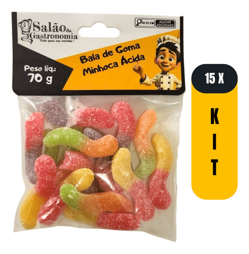 Bala De Goma Minhoca Ácida (sachê) 70g X 15
