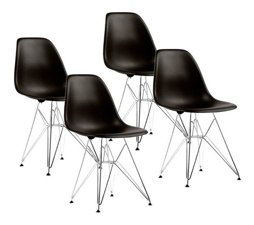 Sillas Eames Cromadas X 4 Negras Cocina Comedor