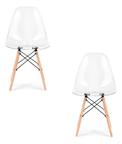 Set De 2 Sillas Eames Transparente Con Patas De Madera 