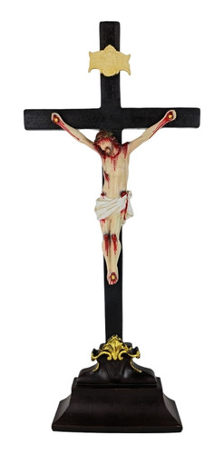 Imagem 2 de 5 de Crucifixo Tradicional Pedestal De Mesa 37cm Policromado