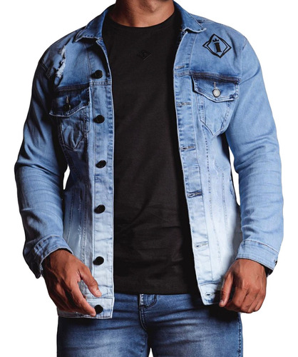 Jaqueta Jeans Degradê Azul Destroyed Masculina Codi Jeans