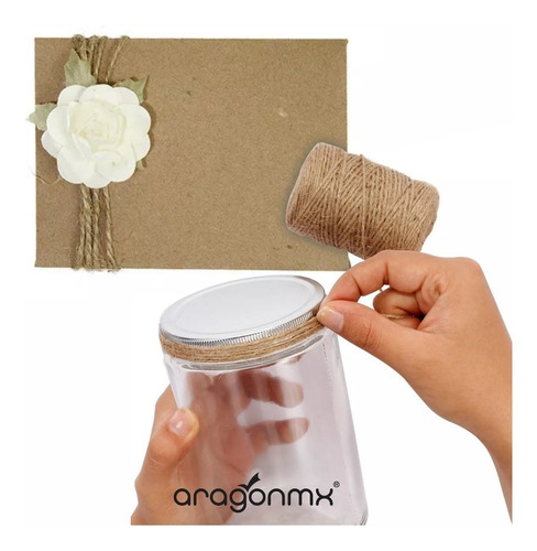 Aragonmx 4p Mecate Cordon Henequen Yute Natural 2 Cabos 100m Color Marrón Claro