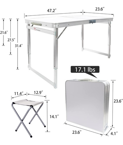 Mesa Plegable + 4 Sillas Portatil Viajera Playa Camping