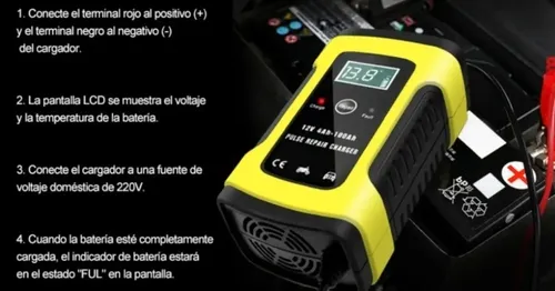 Cargador Batería Automóvil Moto 12v Inteligente Carga Rápida