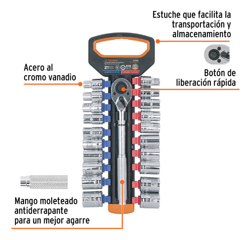 Juego De Dados Mm Y Std Con Matraca 1/2'' Truper 103110
