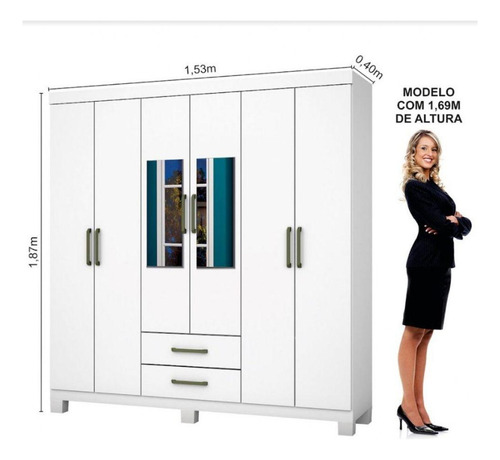 Guarda Roupa Casal 6 Portas Carioca Móveis Branco