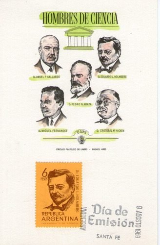 Imagen 4 de 5 de Argentina 5 Tarjetas 1° Día Emisión Hombres De Ciencia 1969