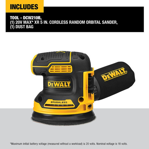 Lijadora Orbital 20v De 5", Sin carbones, Dewalt Dcw210b, Solo herramienta