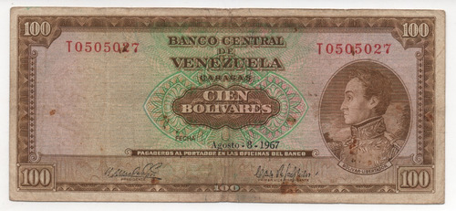 Billete De 100 Bs Agosto 1967 T7