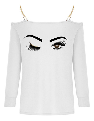 Camiseta De Manga Larga Casual Con Hombros Descubiertos Para