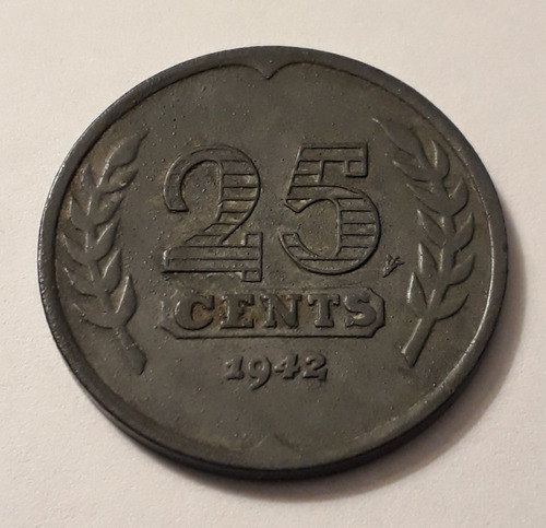 Moneda Holanda 25 Cents 1942 Zinc.  Muy Linda !!!!!