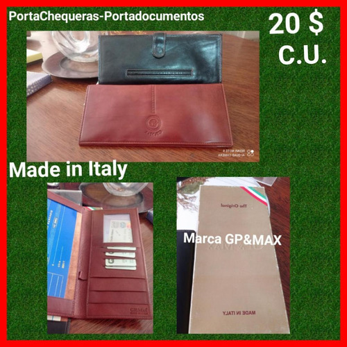 Portadocumento-portachequera En Cuero Gp&max Made In Italy