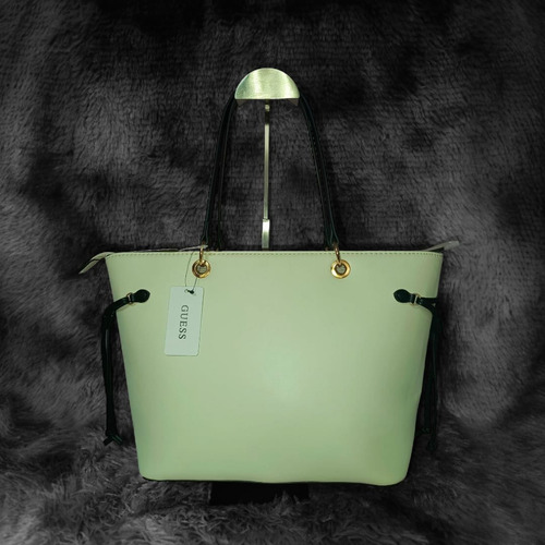 Bolsa Guess Tote, Blanco Con Negro, Original Milk Blanco Lisa Oro Negro