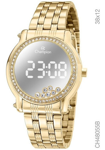 Relógio Champion Feminino Digital Dourado Strass Ch48055b