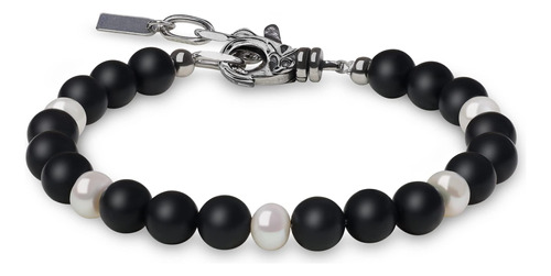 Coai Pulsera De Perlas De Piedra Negra De Ónix Mate Para Hom