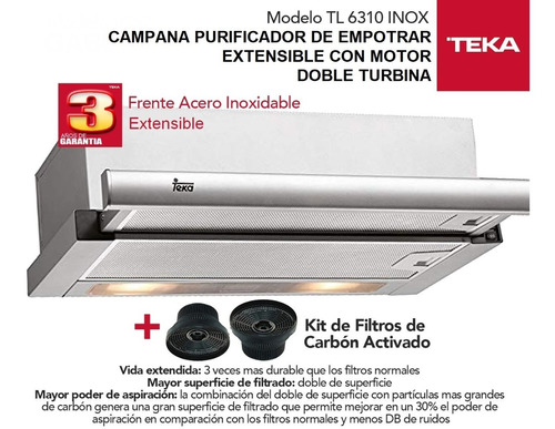 Campana Purificador Teka Tl6310 + Filtros C3c Inox Digiya