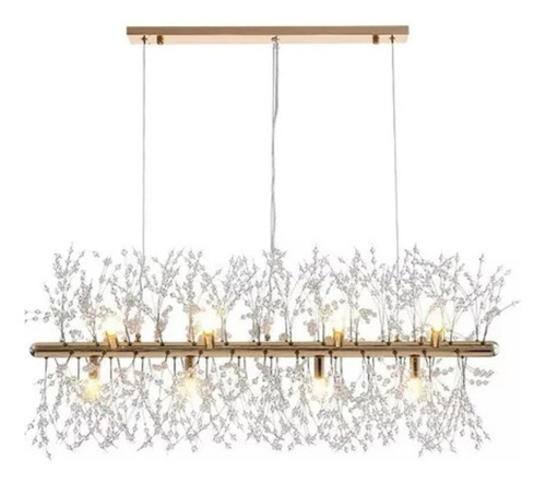 Lustre Cristal Dente De Leão Retangular 95cm 12 Bocais