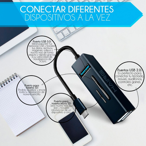 Hub Adaptador Tipo C Lector Usb 3.0 Memorias Micro Sd Otg Ha