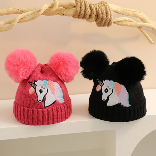 Gorro De Punto Con Unicornio, Gorro Cálido De Invierno Para