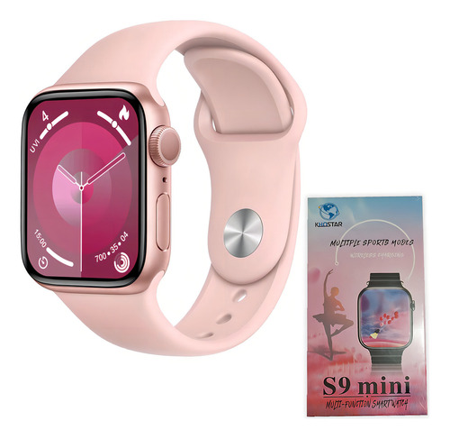 Relógio Inteligente Smartwatch S9 Mini Série 10 2024 Caixa Rosa Pulseira Rosa Bisel Rosa Desenho Da Pulseira Lisa
