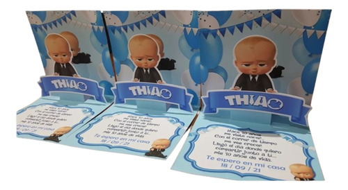 Tarjeta Invitacion Personalizada 3d Baby Boss X5