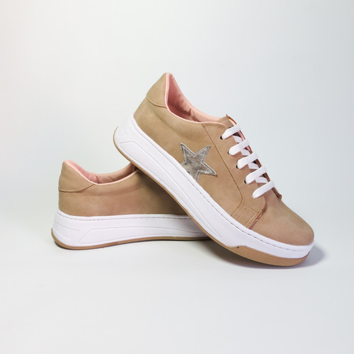 Zapatilla Stan Alta Stalla&co Beige Brillo Tiza Mujer