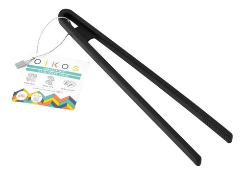 Pinça Pegador Multiuso De Silicone 22cm Preto Oikos