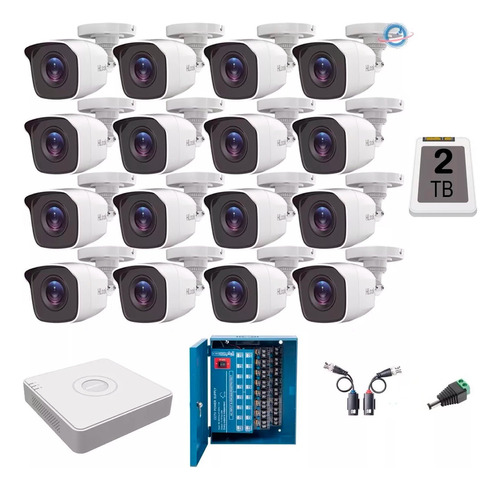 Kit 16 Camaras Hikvision 1080p 2 Mpx Cctv 2tb Dvr 16 Ch