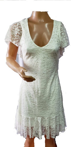 Vestido Encaje Forrado Escote V- Parte De Atras