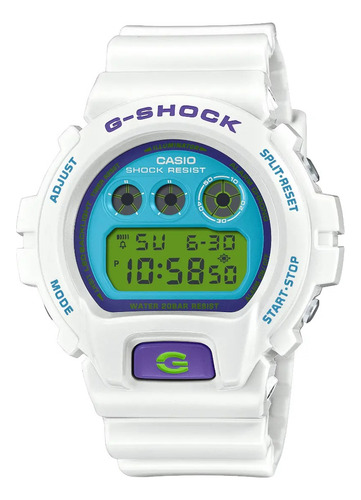 Reloj Casio G-shock Dw-6900rcs-7 Correa Blanco Bisel Blanco Fondo Azul Claro