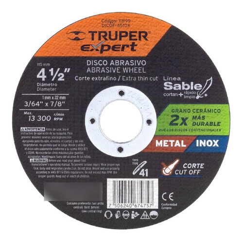 Disco 41,metal,sable, 4-1/2 PuLG, 1mm,expert Truper 11899