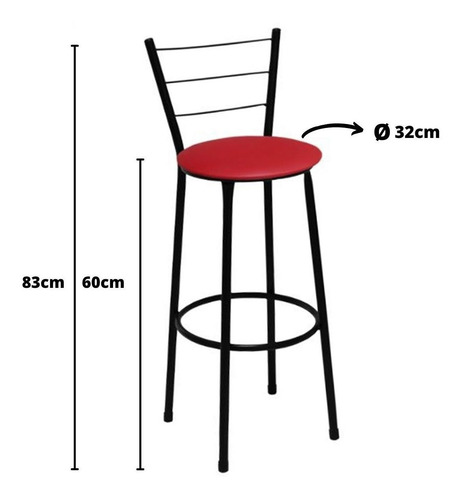 Imagem 3 de 6 de Kit 4 Banquetas Média 60cm Cozinha Balcão Assento Vermelho