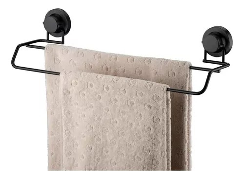 Toallero De Pared 45 Cm Para Baño Negro Mate Con Ventosa 