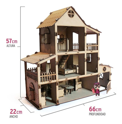 Casita De Muñeca + 36 Muebles Casa Granero Fibrofacil Lolita