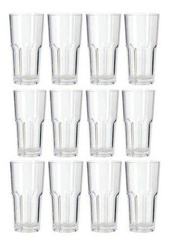 Vaso Acrilico Facetado Trago Largo 330ml Transparente X64