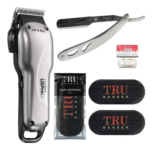 Kit Maquina Andis Uspro Li + Grips Tru Barber + Navaja Acero