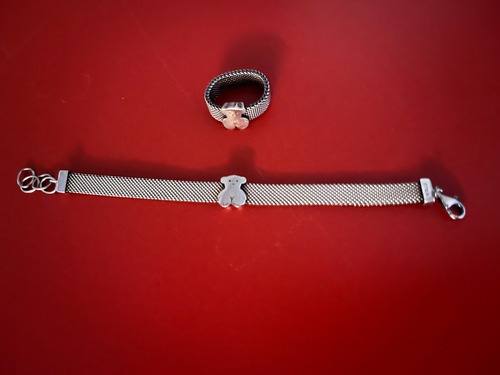 Pulsera Y Anillo Tous Plata 6.5 Excelente Estado Plateado 16 Cm (Usado)