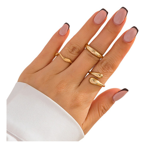 Juego De Anillos Abiertos Irregulares Lisos Y Curvos De 3 Pi