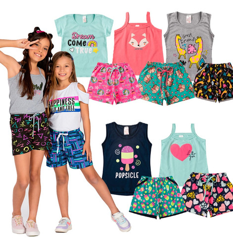 Kit 5 Cj 10 Peças Verão Cotton Infantil Juvenil 1 A 8 Menina