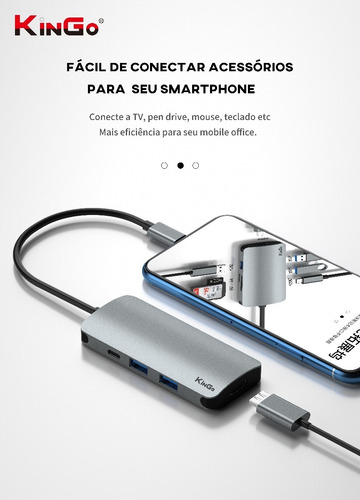 Adaptador Hub Macbook Pro / Air 5 Em 1 Usb C Cinza Qualidade