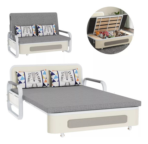Sofá Cama Matrimonial Cozy Plegable Color Gris Diseño De La Tela Big Freshness