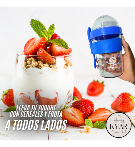 Vaso Yogurt Con Porta Cereal Con Cuchara Para Merienda Niños Naranja