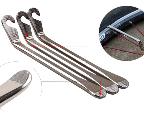 Imagem 8 de 10 de Kit Espatula Aço P/trocar Pneu 3pcs Ferramenta Bike 29