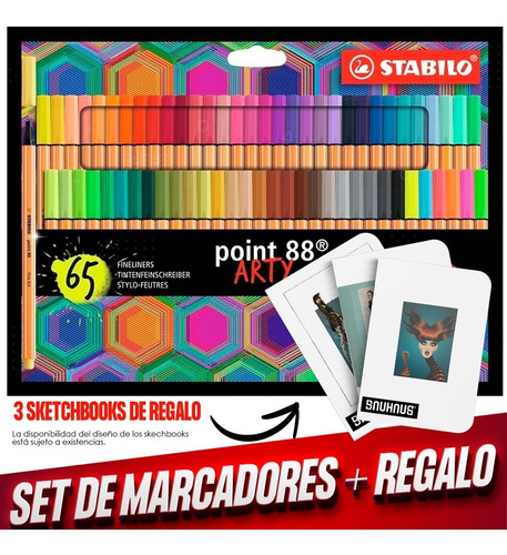 Rotuladores Stabilo Point 88 65 Piezas + 3 Skechbooks A5