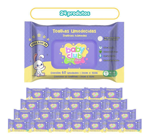 24 Unid. Toalhas Umedecidas Premium 60fls Baby Club