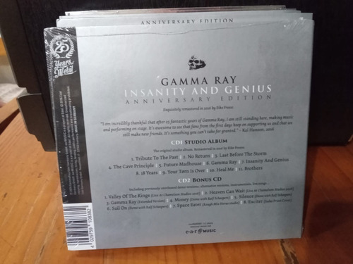Imagen 2 de 3 de Gamma Ray Insanity And Genius Anniversary Edition, 2cd Usa