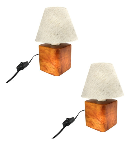 Kit 2 Luminárias Abajur Mesa Criado Quarto Peroba Com Cúpula Cúpula Linho 127/220v