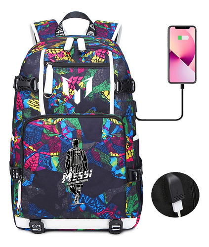 Mochila escolar transfronteiriça Messi Luminosa, mochila Neym Color 39 com design de tecido 15* 30* 47