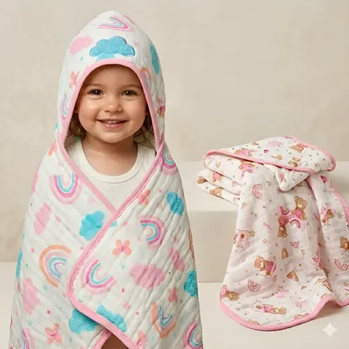 Kit 2 Toalhão Infantil Capuz Fralda Soft 3 Camadas Premium