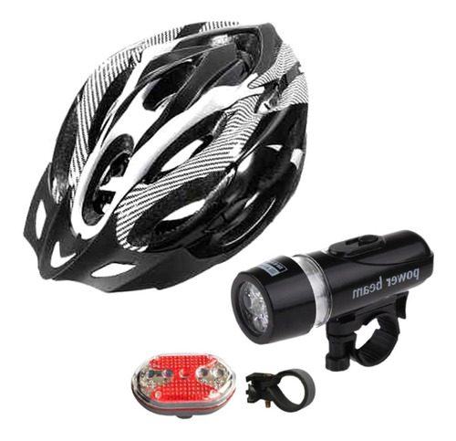 Kit Capacete Farol E Lanterna Sinalizadora Bike Bicicleta